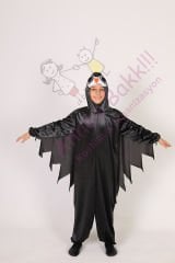 Kadife Kumaş Baykuş Kostümü, Çocuk Baykuş Kostümü, Siyah Renk Baykuş Çocuk Kıyafeti