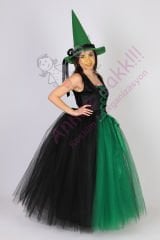 Yeşil Renk Tül Cadı Kostümü, Yetişkin Kadın Cadı Kıyafeti, Hızlı Kargo