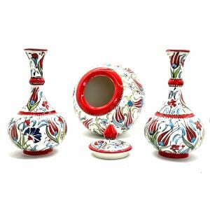 Oğuz Çini Dekoratif  Modern Ev Süsü Seramik 20 cm Kırmızı Küp Set