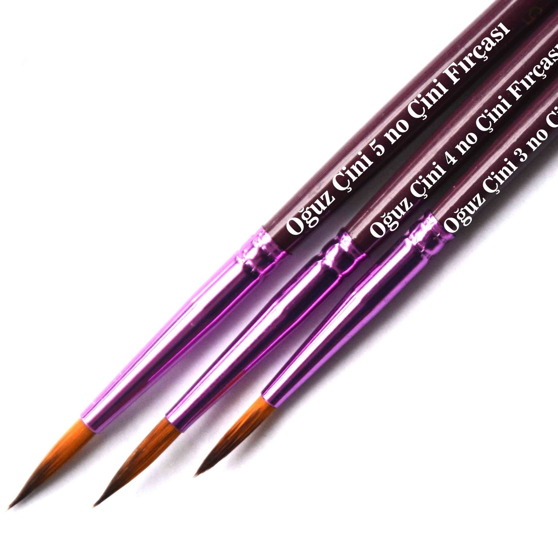 Üçlü Yuvarlak Uçlu Akrilik Tezhip Çini Fırça Seti 3-4-5 Numara