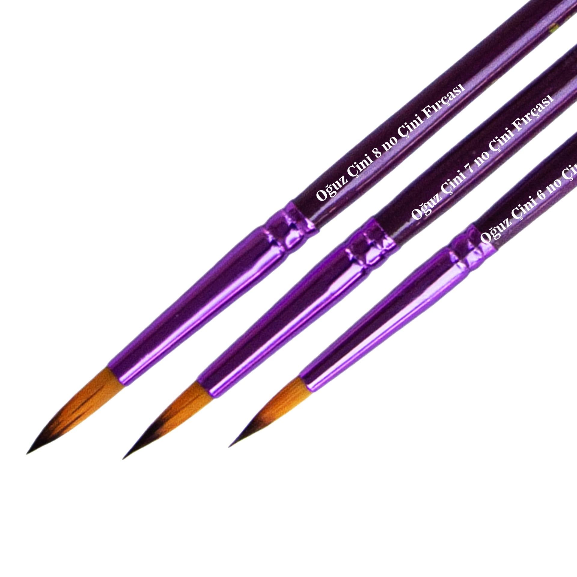 Üçlü Yuvarlak Uçlu Akrilik Tezhip Çini Fırça Seti 6-7-8 Numara