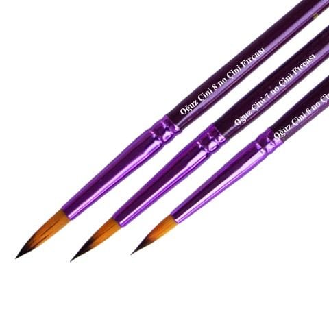 Üçlü Yuvarlak Uçlu Akrilik Tezhip Çini Fırça Seti 6-7-8 Numara