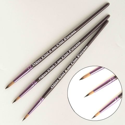 Üçlü Yuvarlak Uçlu Akrilik Tezhip Çini Fırça Seti 6-7-8 Numara