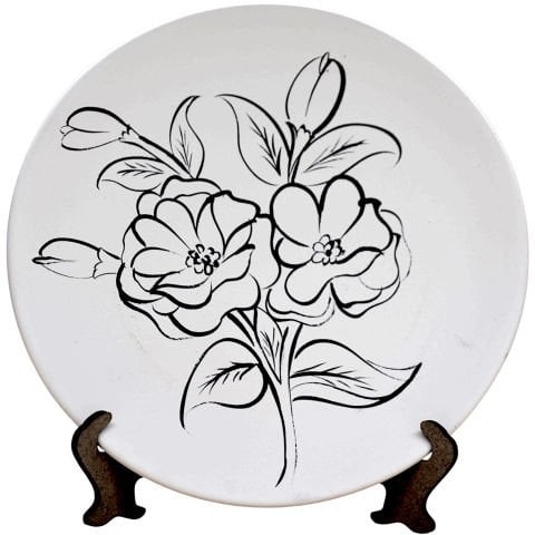 Boyanabilir 18cm Tahrirli Çini Bisküvi Tabak Gül Desenli