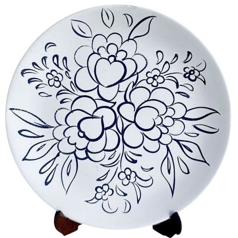 Tahrirli Çini Bisküvi Tabak Çiçek Desenli