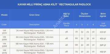 Yuma Kayar Milli Pirinç Asma Kilit (Manuel)