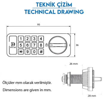 Şifreli Tuşlu Soyunma Dolabı Ve Çekmece Kabin Kilidi Şarjlı Siyah (Yatay)