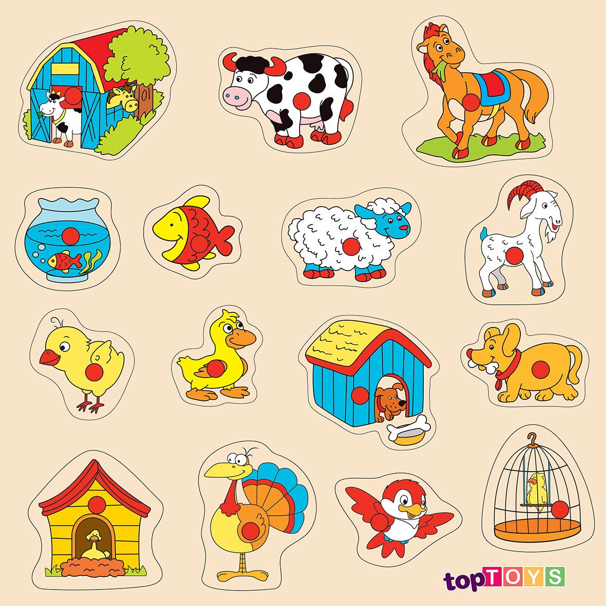 Toptoys Hayvanlar ve Barınakları Ahşap Puzzle