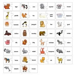 Eşleştir Hayvan İsimleri Mukavva Puzzle