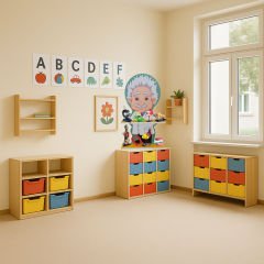 MERAKLILAR KLÜBÜ TEMALI AHŞAP ANAOKULU KREŞ FEN DOĞA PANOSU(ALETLER HARİÇ)