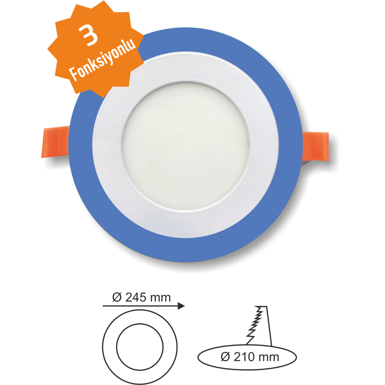 18+6W Beyaz-Mavi Renkli Panel Led Armatür