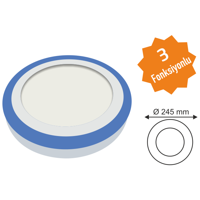 18+6W Beyaz-Mavi Sıva Üstü Renkli Panel Led Armatür
