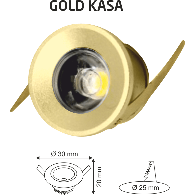 1W Günışığı Gold Kasa Sıva Altı Yuvarlak Led Spot Aydınlatma