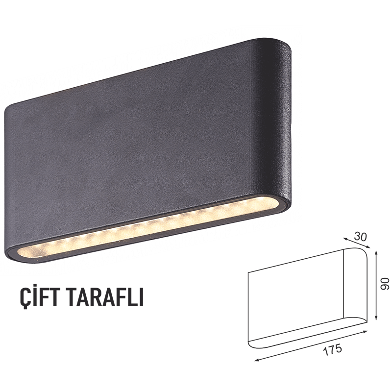 12W Siyah Kasa Bahçe Duvar Led Aplik