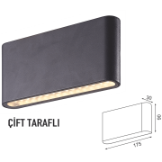 12W Siyah Kasa Bahçe Duvar Led Aplik