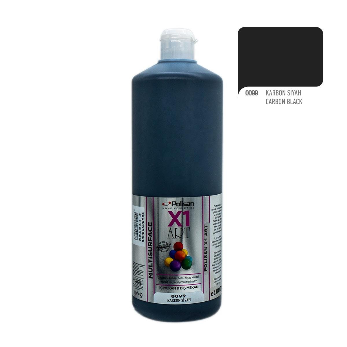 Polisan X1ART Multisurface Hobi Boyası 1000ml - 0099 Karbon Siyah