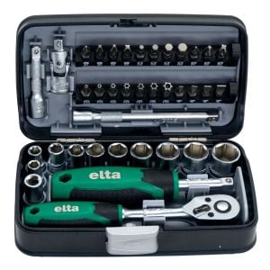 Elta 1/4'' Altıköşe Cırcırlı Lokma Anahtar ve Bits Uç Seti 38 Parça