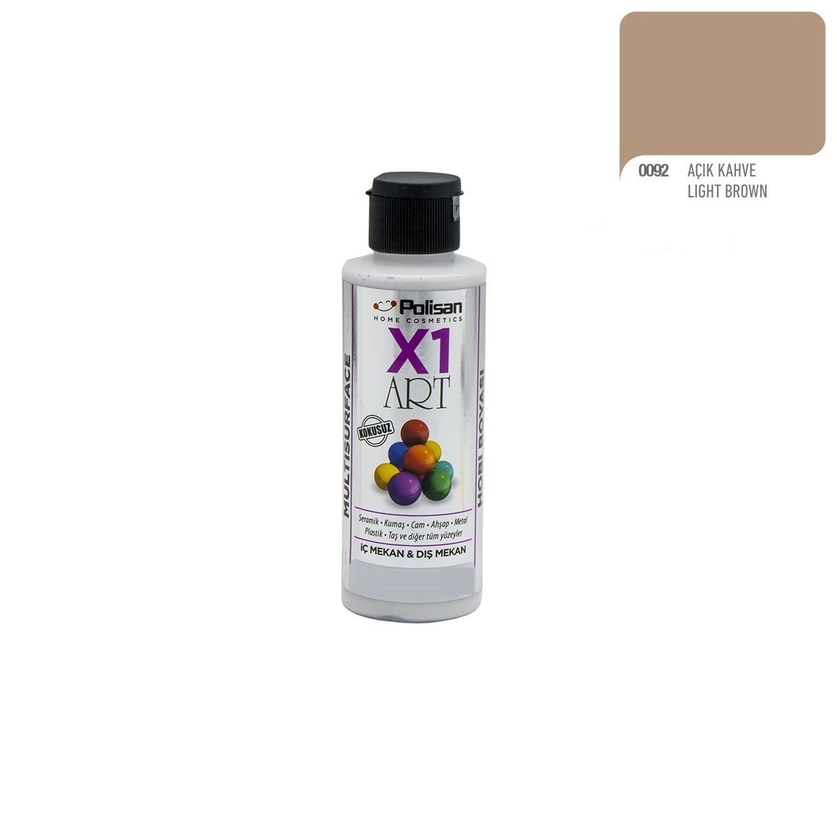 Polisan X1ART Multisurface Hobi Boyası 120ml - 0092 Açık Kahve