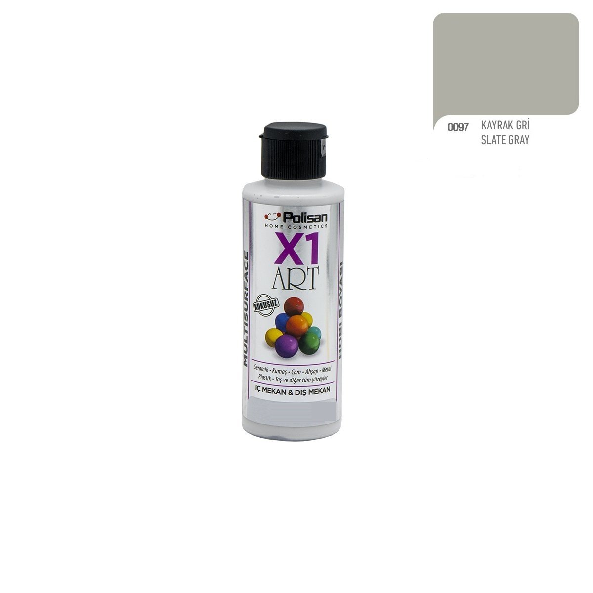 Polisan X1ART Multisurface Hobi Boyası 120ml - 0097 Kayrak Gri