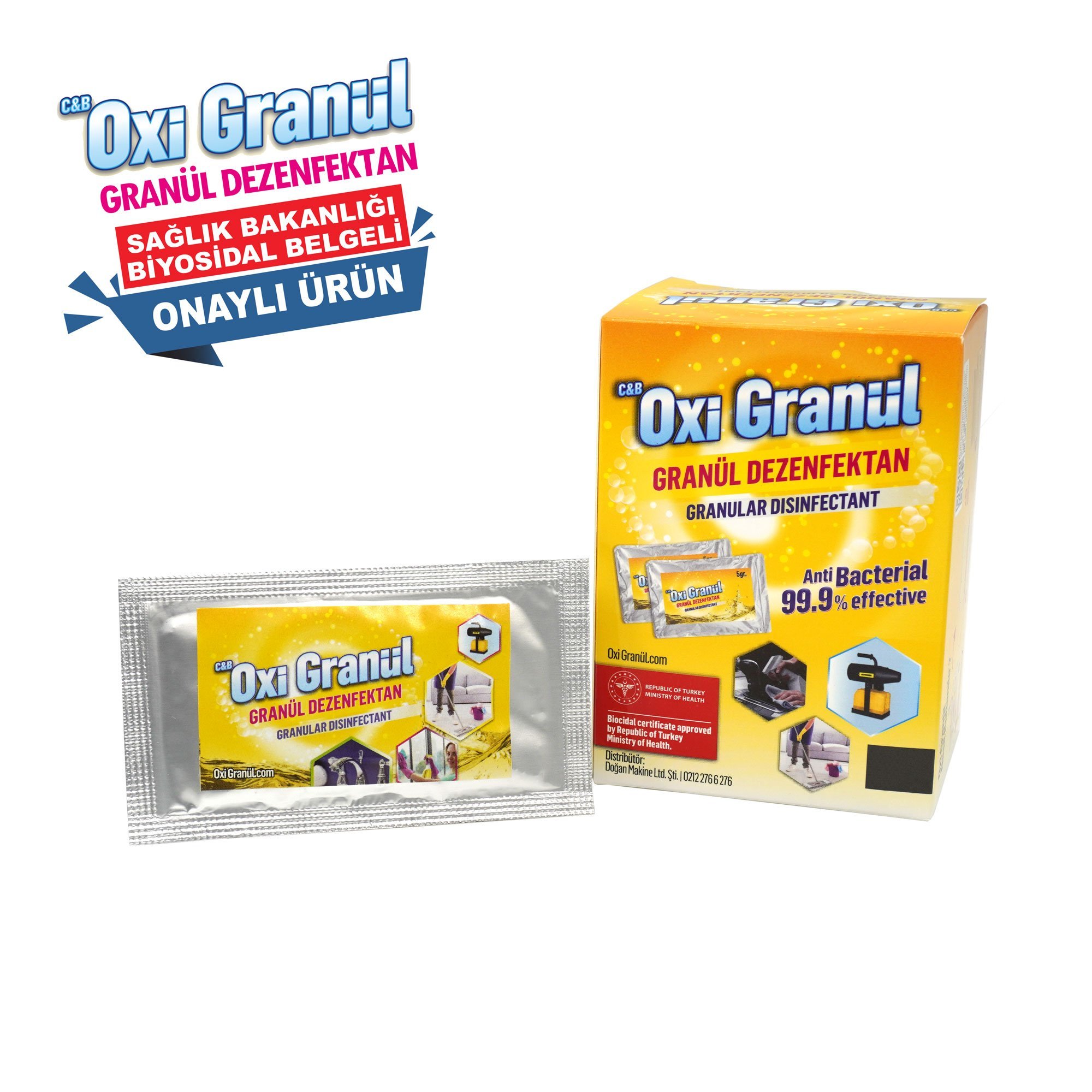 C&B Oxi Granül Dezenfektan Biyosidal Ruhsatlı 5 Gr toz ambalaj (5 Litre sıvı)