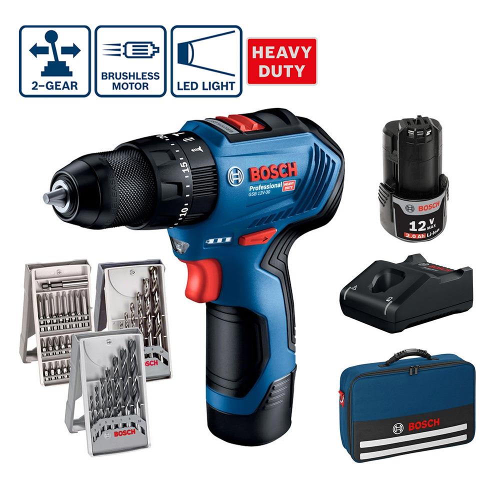 Bosch GSB 12V-30 Akülü Darbeli Vidalama + 39 Parça Aksesuar Seti