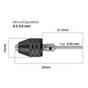 6164 Silindir Saplı Otomatik Mini Mandren 0.3-3.4 mm (Sap 2.35 mm)