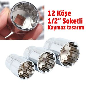 6180 1/2'' Spline 12 Köşe Lokma Anahtar Takımı 19 Parça