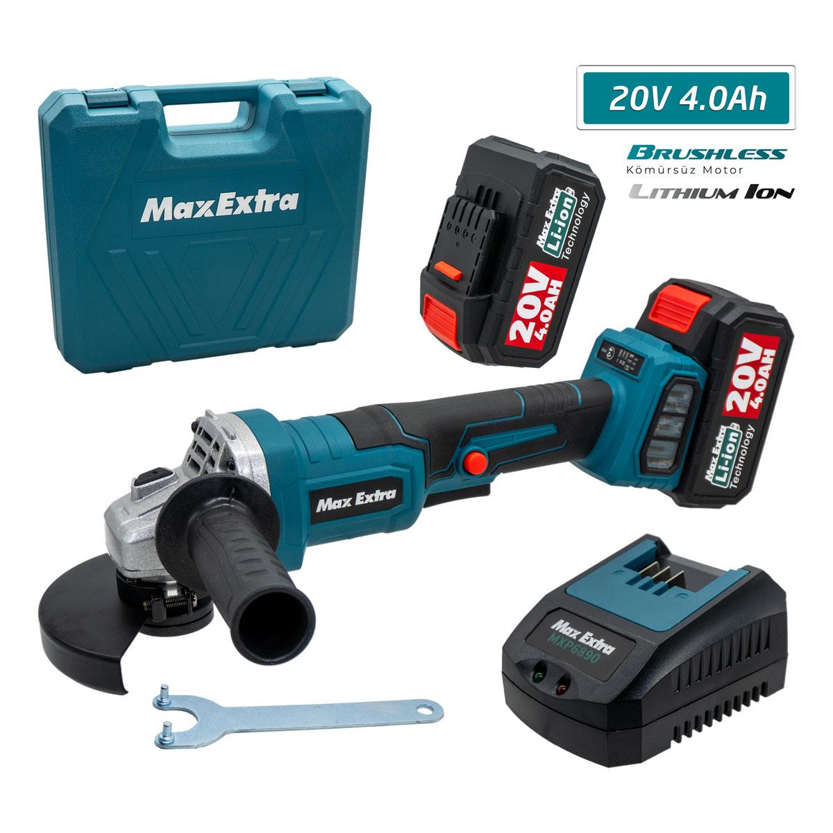 Max Extra MXP6890 Çift Akülü Kömürsüz Avuç Taşlama 20V 4Ah 115mm