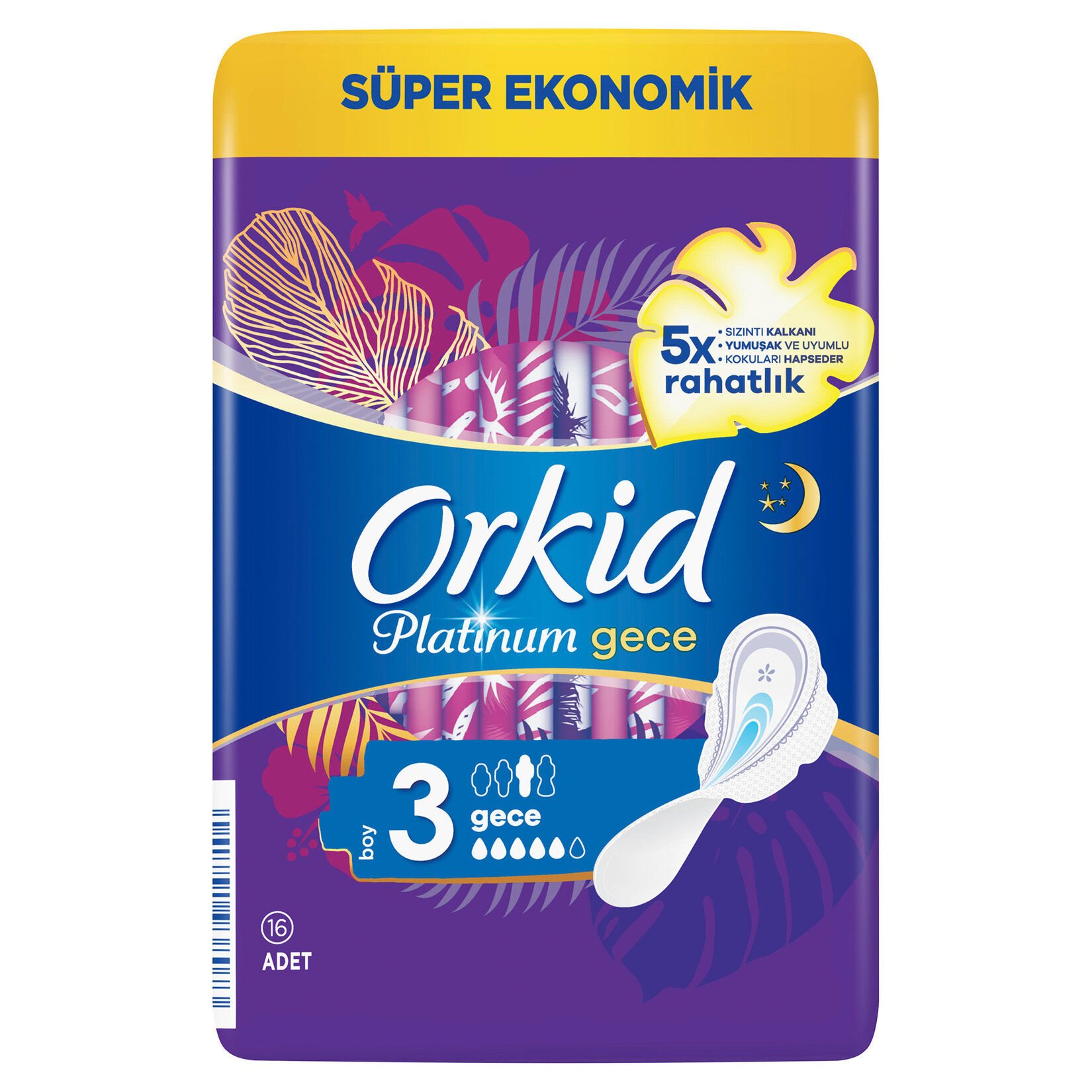 Orkid Platinum Hijyenik Ped Gece Süper Ekonomik Paket 16'lı Ped