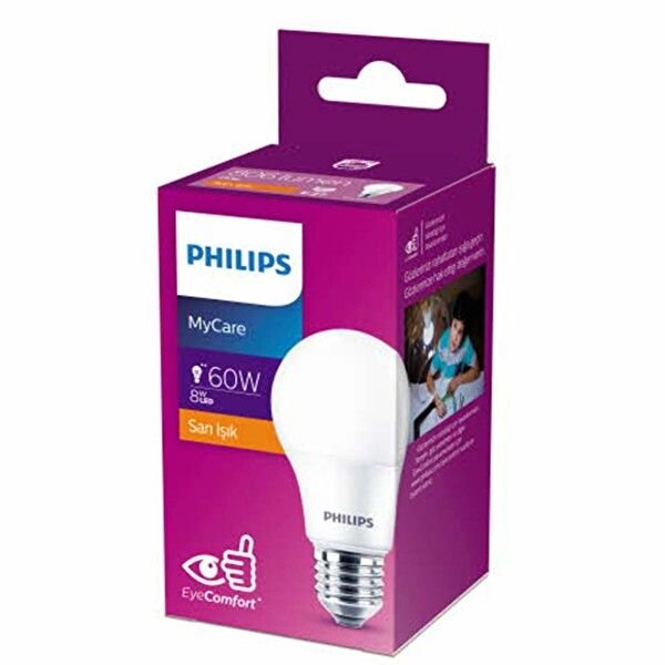 Philips Essential Led Ampul 8.5-60W Sarı Işık E27 Normal Duy