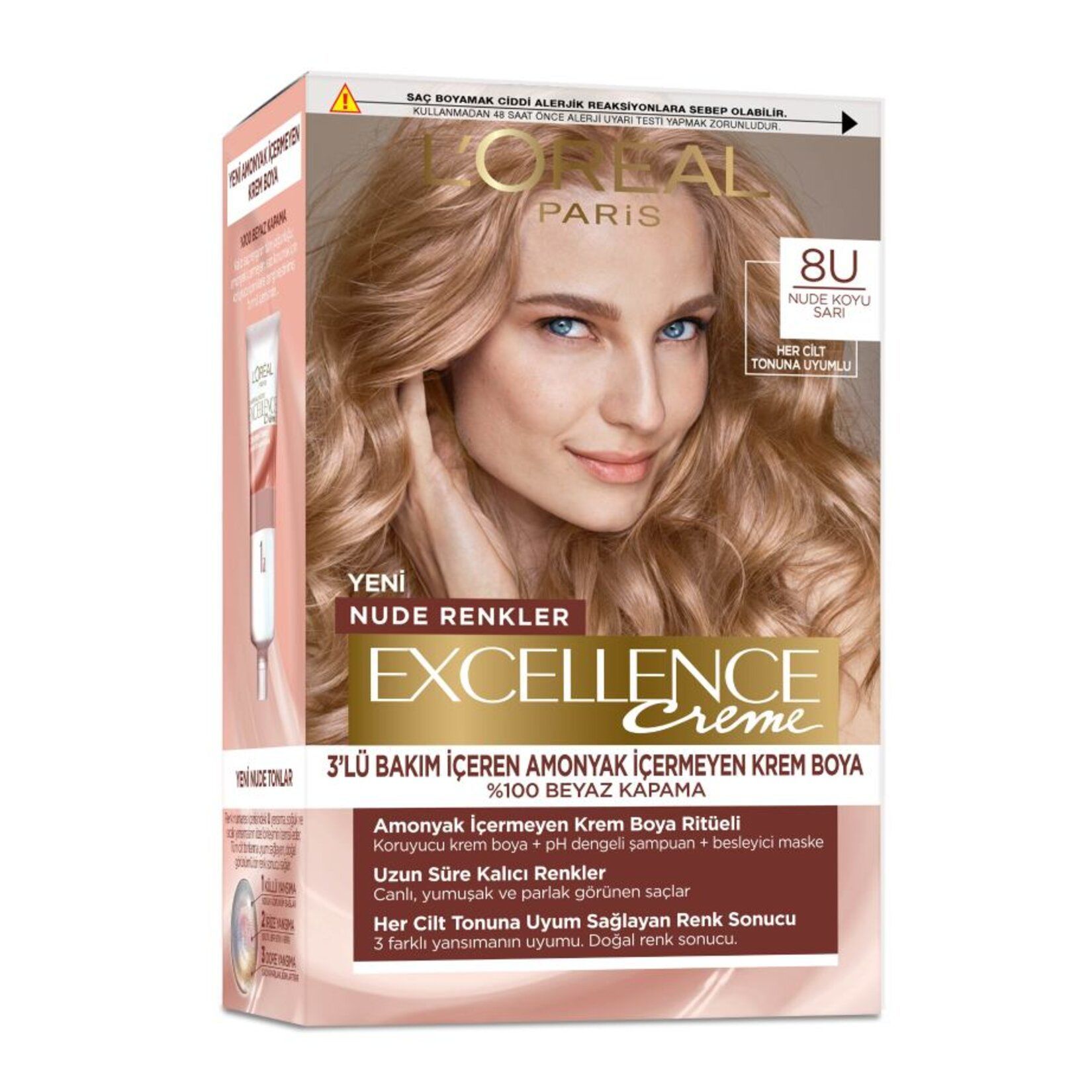 L’Oréal Paris Excellence Creme Nude Renkler Saç Boyası – 8U Nude Koyu Sarı