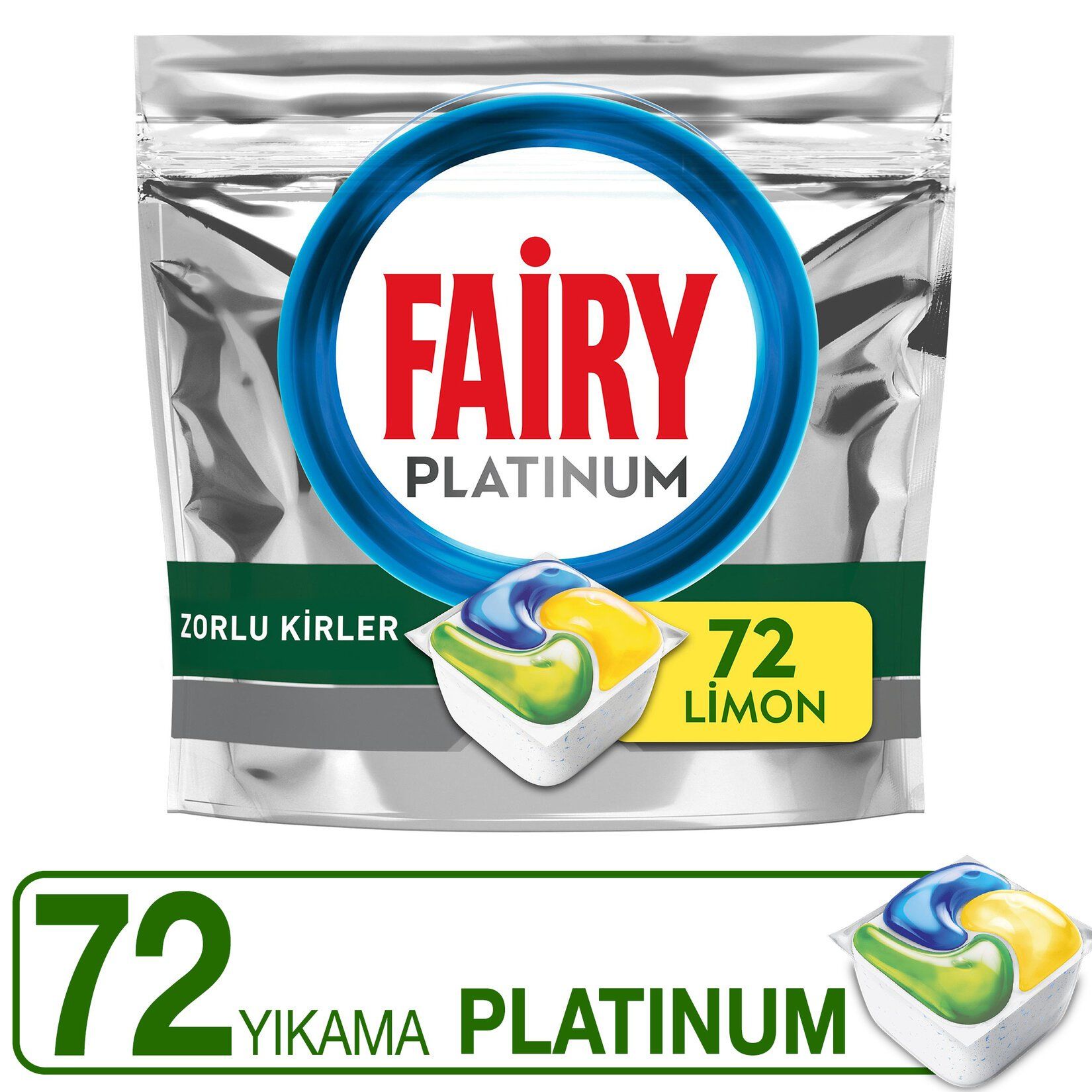 Fairy Platinum 72 Yıkama Bulaşık Makinesi Deterjanı Kapsülü Limon Kokulu