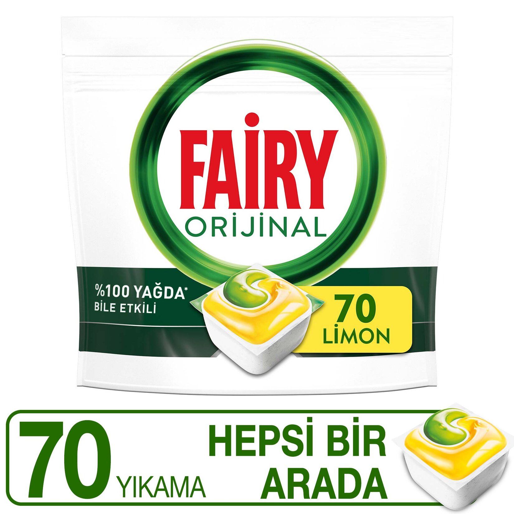Fairy Hepsi Bir Arada 70 Yıkama Bulaşık Makinesi Deterjanı Kapsülü Limon Kokulu