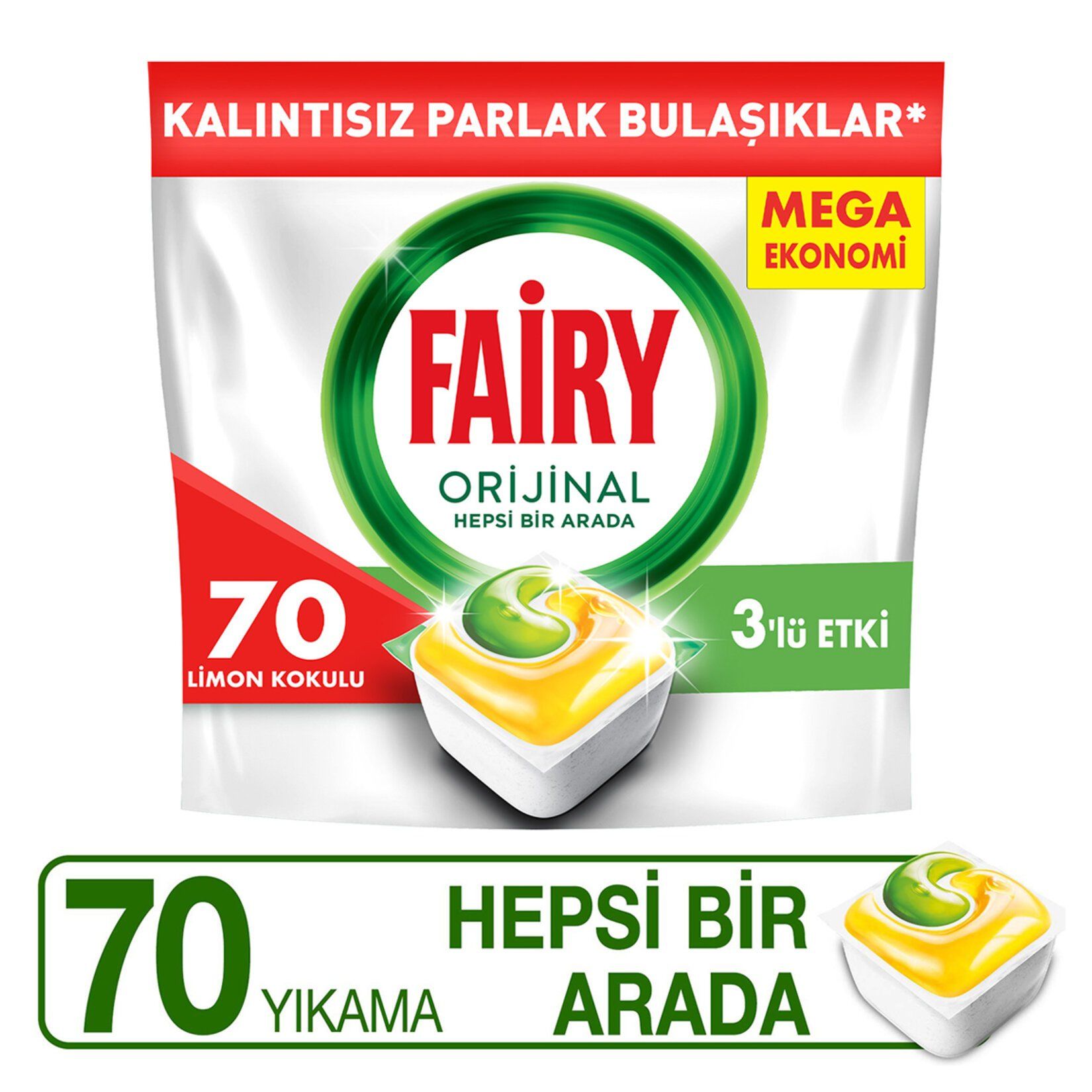 Fairy Hepsi Bir Arada 70 Yıkama Bulaşık Makinesi Deterjanı Kapsülü Limon Kokulu