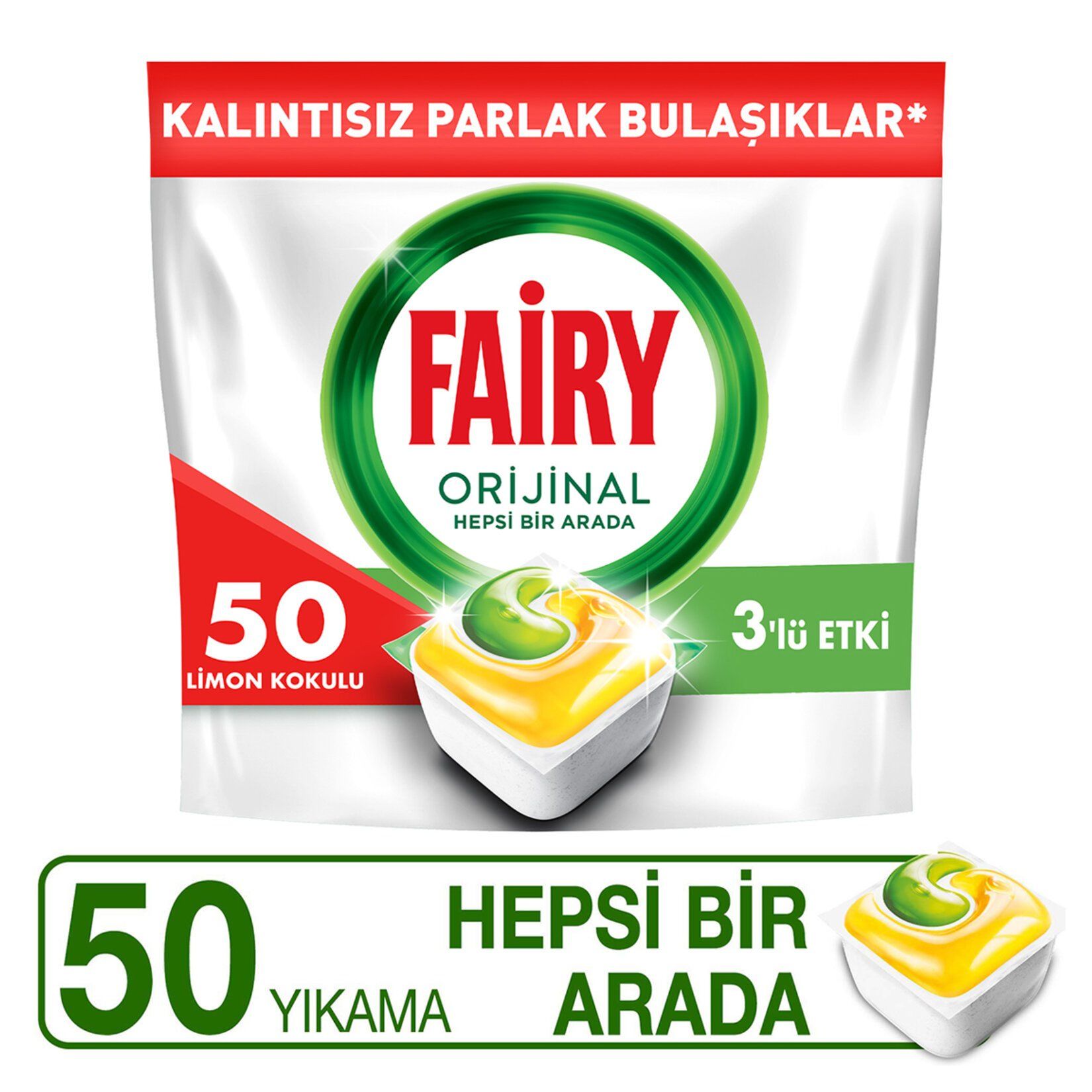 Fairy Hepsi Bir Arada 50 Yıkama Bulaşık Makinesi Deterjanı Kapsülü Limon Kokulu