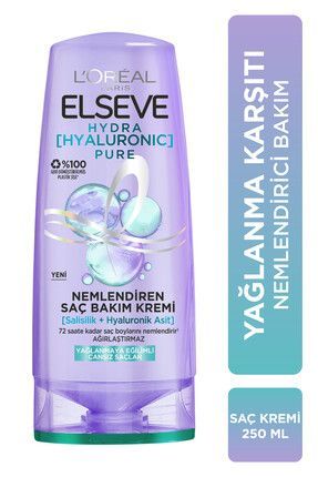 L'Oréal Paris Elseve Hydra [Hyaluronic] Pure Salisilik Asit içeren Yağlanma Karşıtı Nemlendirici Saç Kremi 250 ml