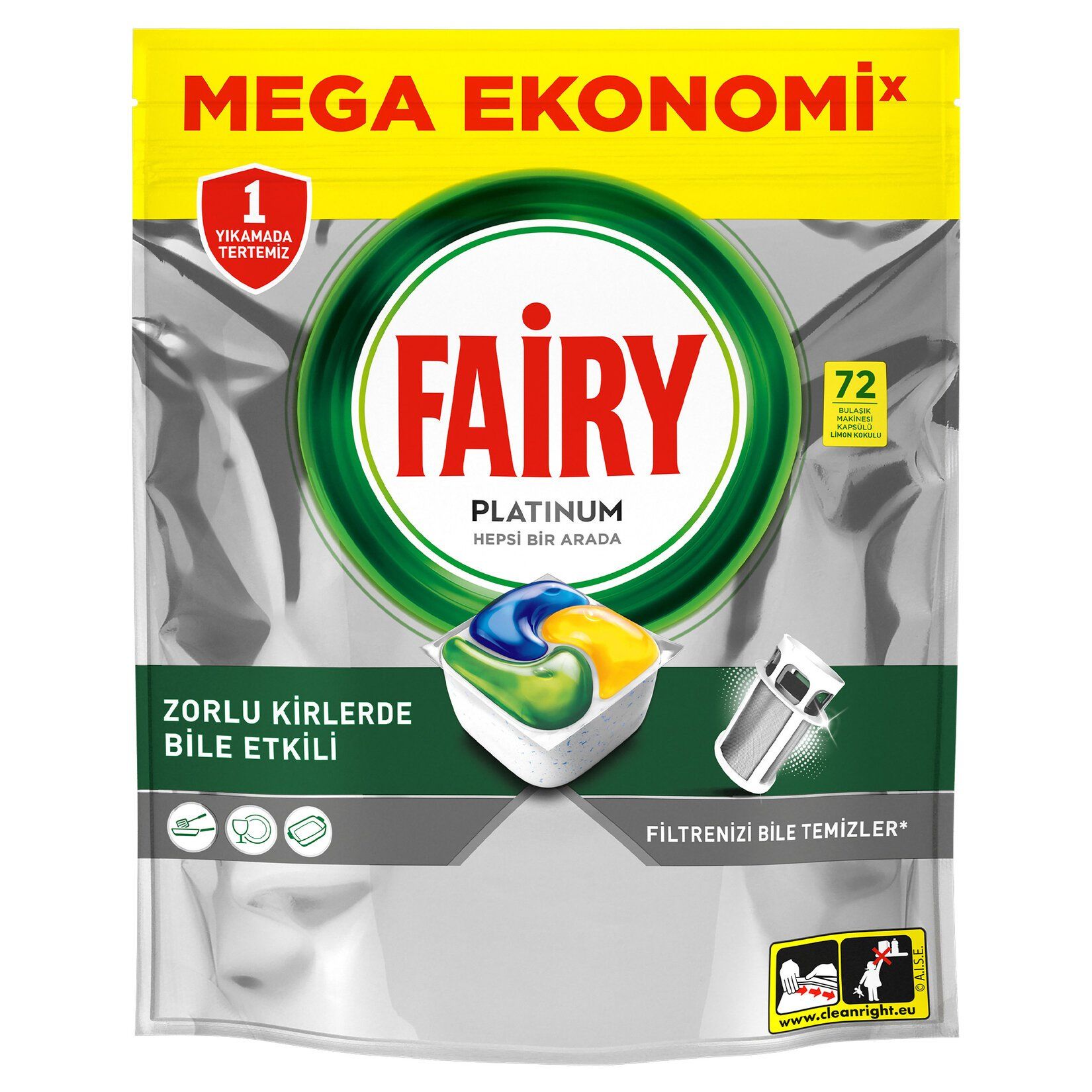 Fairy Platinum Bulaşık Makinesi Deterjanı Kapsülü Limon Kokulu 72 Yıkama