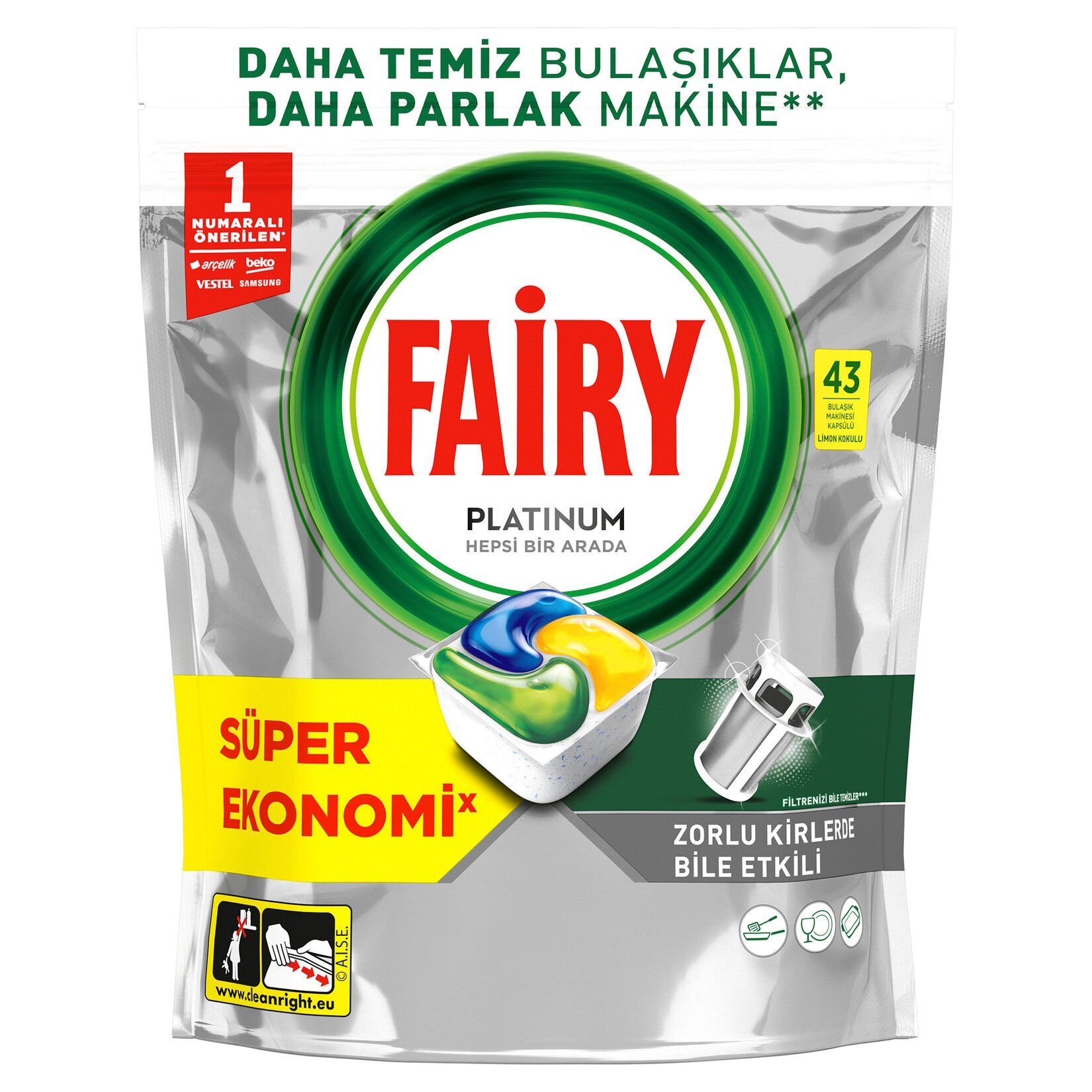 Fairy Platinum Bulaşık Makinesi Deterjanı Kapsülü Limon Kokulu 43 Yıkama