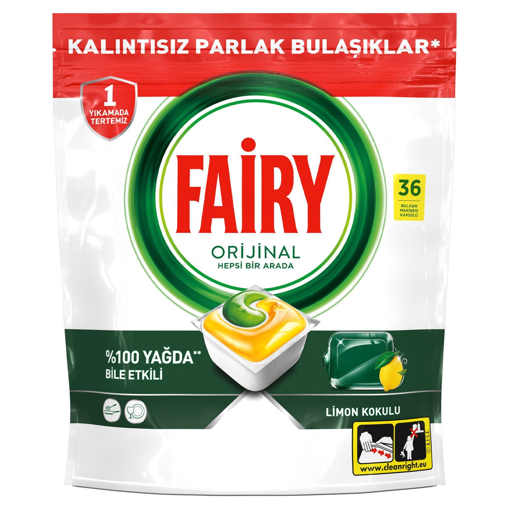 Fairy Hepsi Bir Arada 36 Yıkama Bulaşık Makinesi Deterjanı Kapsülü Limon Kokulu