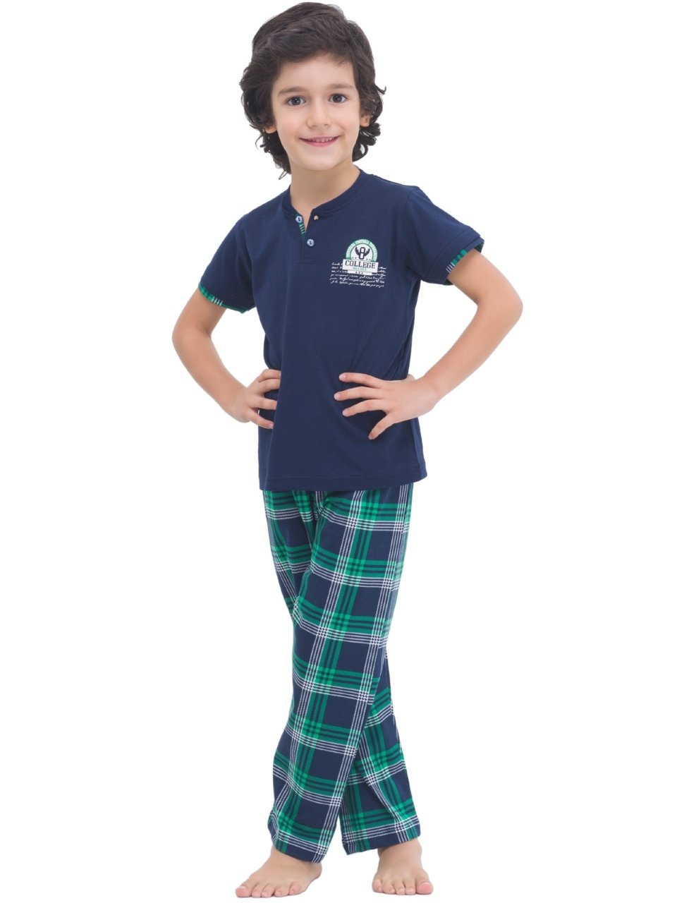 RolyPoly Ekoseli Erkek Çocuk Pijama Takımı - Lacivert