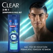 Clear Men 3in1 Şampuan & Duş Jeli Ferahlatıcı Mentol Etkisi Saç Yüz Vücut İçin 350 ml