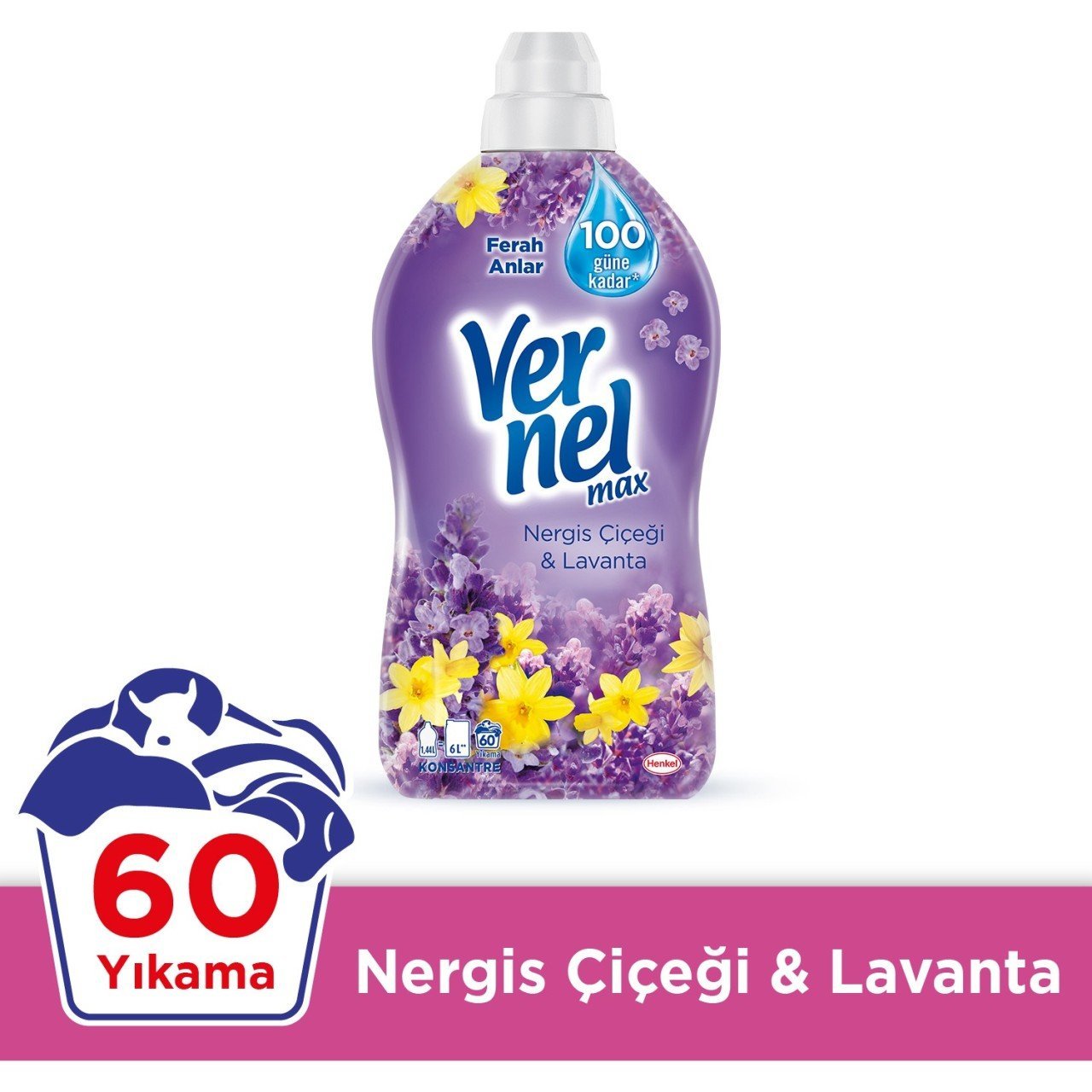 Vernel Max Konsantre Çamaşır Yumuşatıcısı Nergis Çiçeği ve Lavanta Yumuşatıcı 1440 ml