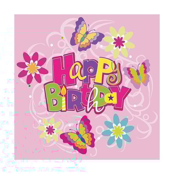 Kelebekli Happy Birthday Peçete