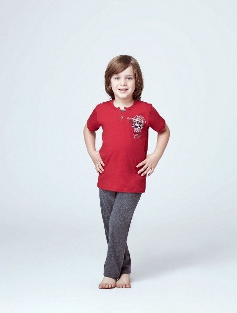 RolyPoly Süprem Erkek Çocuk Kısa Kol Pijama Takımı 2810 - Kırmızı