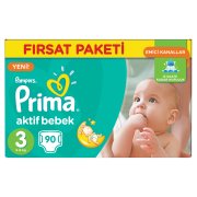 Prima Bebek Bezi Aktif Bebek 3 Beden Midi Hiper Ekonomik Paket 90 Adet