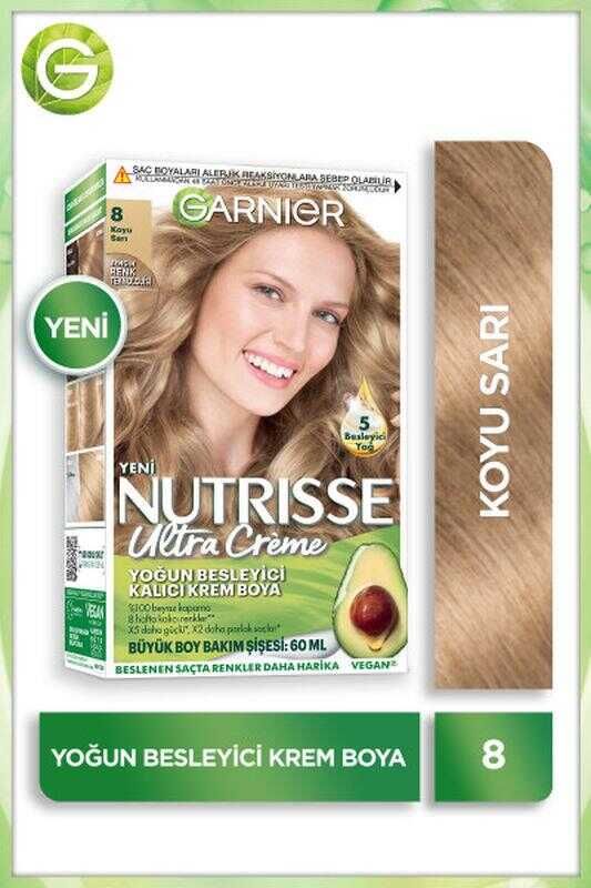 Garnier Nutrisse Yoğun Besleyici Kalıcı Krem Saç Boyası - 8.0 Koyu Sarı