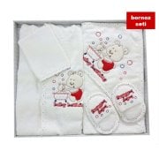 Bebitof - 3097 Sweet Bears Bebek Bornoz Seti - Kırmızı