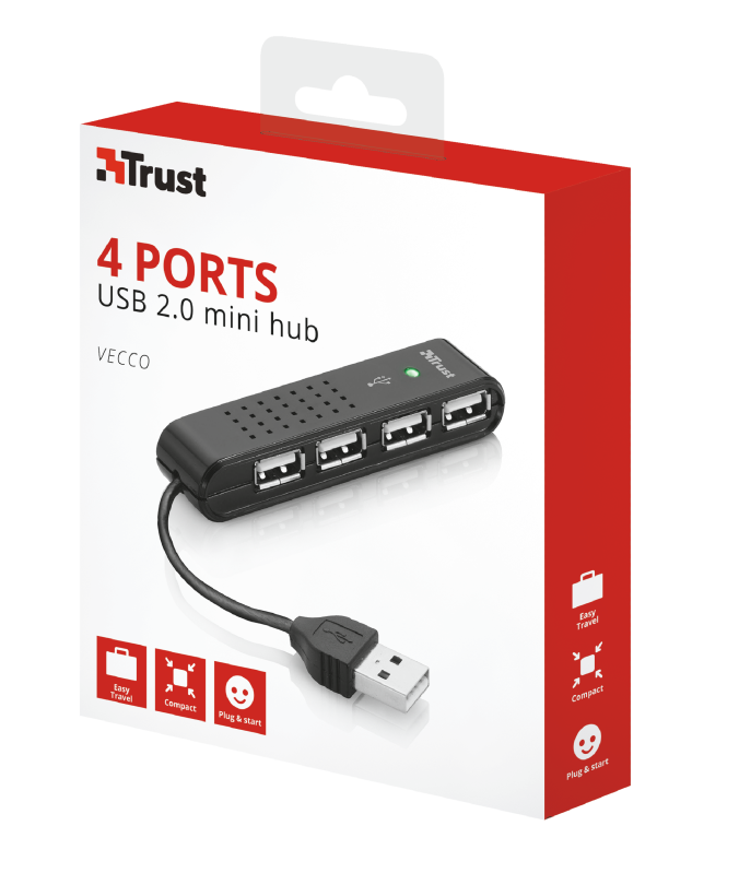 Trust 14591 Vecco 4 Port USB 2.0 Mini Hub - Siyah
