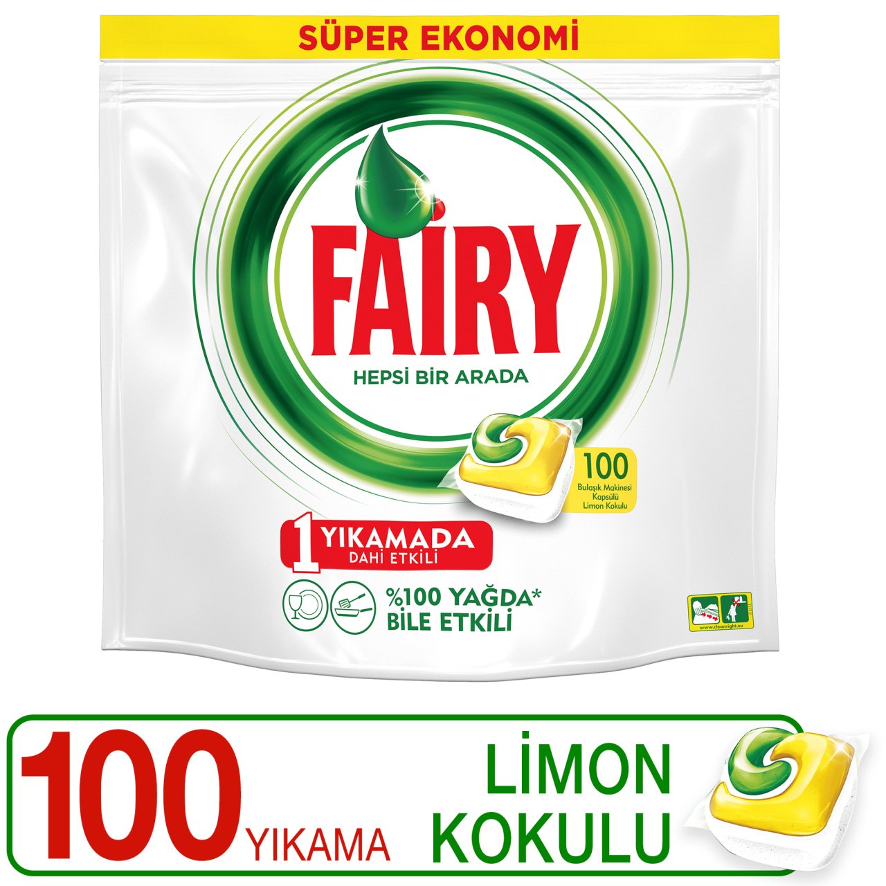 Fairy Hepsi Bir Arada Bulaşık Makinesi Deterjanı Kapsülü Limon Kokulu 100 Yıkama