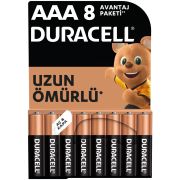 Duracell Alkalin AAA İnce Kalem Pil 1,5V (LR03 / MN2400), 8'li Paket